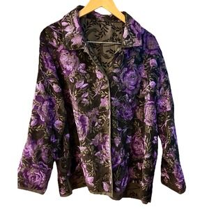 Reversible Cold Water Creek  Jacket  Purple  Black   XL  Velvet Burnout NO Tags